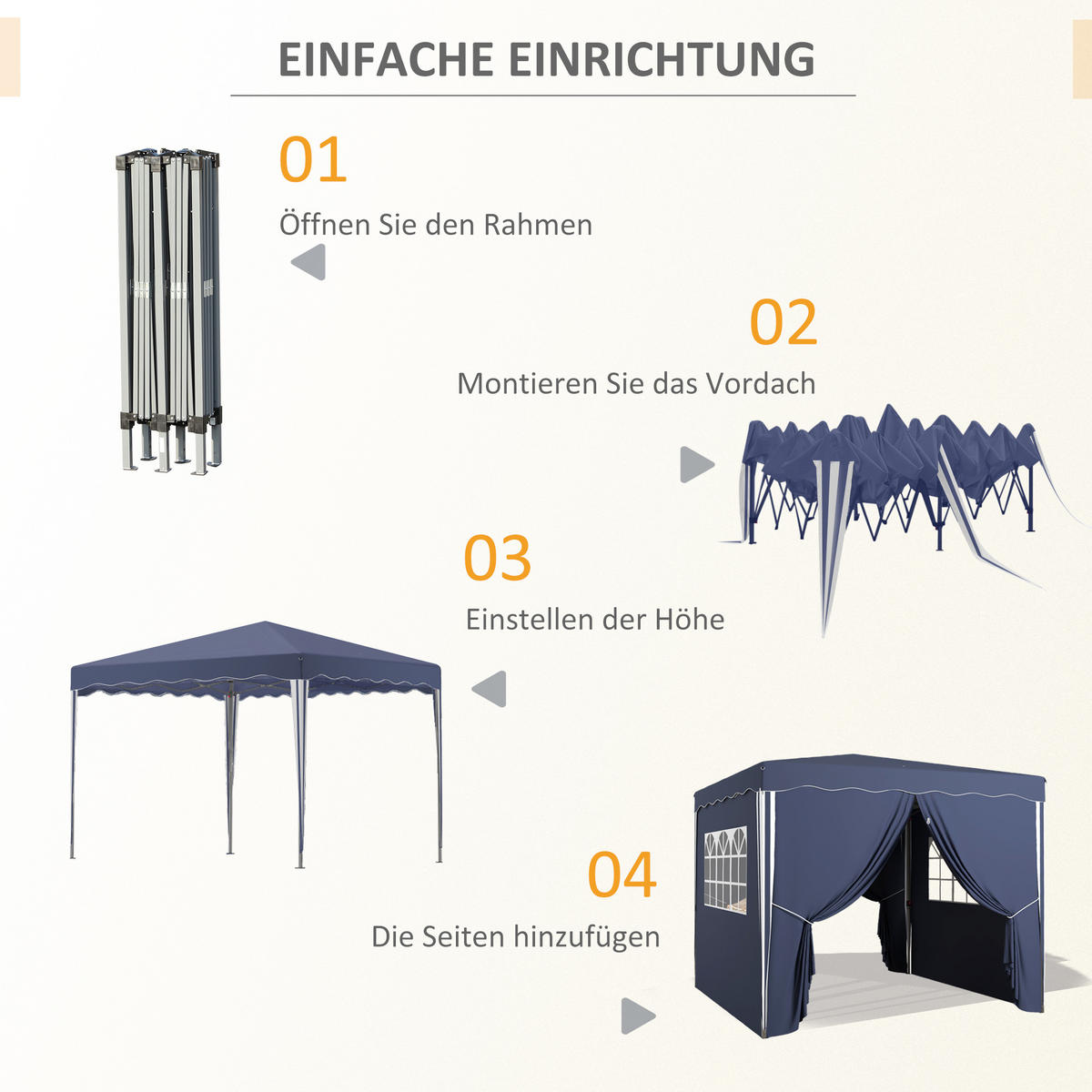 FALTPAVILLON, Beige, Stahl, Polyesterstoff - Blau, Metall (297/286/297cm) - Outsunny