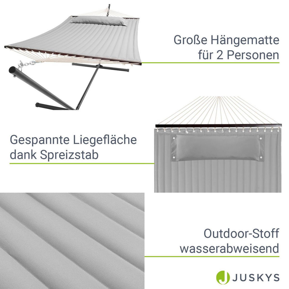 HÄNGEMATTE Cata hellgrau 360x120x115 cm inkl. Kissen - Hellgrau, Textil/Metall (140/115/360cm) - Juskys