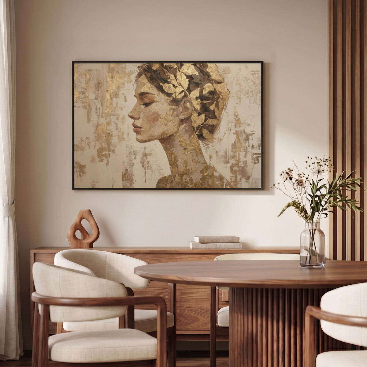 LEINWAND Bilder mit Rahmen - Frau - Gold - Abstrakt - Textur - 90x60 - Goldfarben, Textil (90/60cm) - MuchoWow