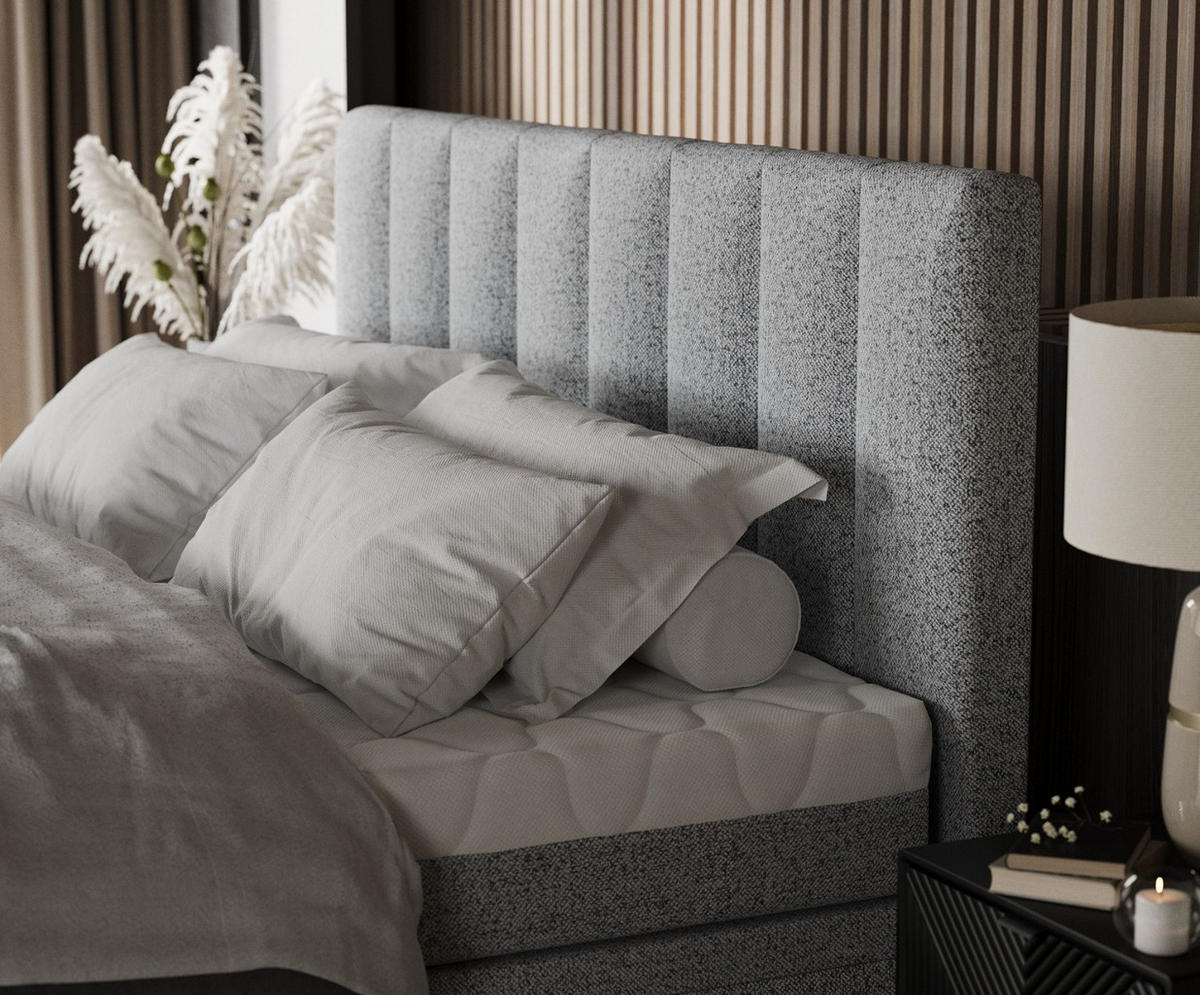 BOXBETT Lume 160/200 cm Grau im Riva Stoff - Schwarz/Grau, Holz/Holzwerkstoff (160/200cm) - AltaBeds