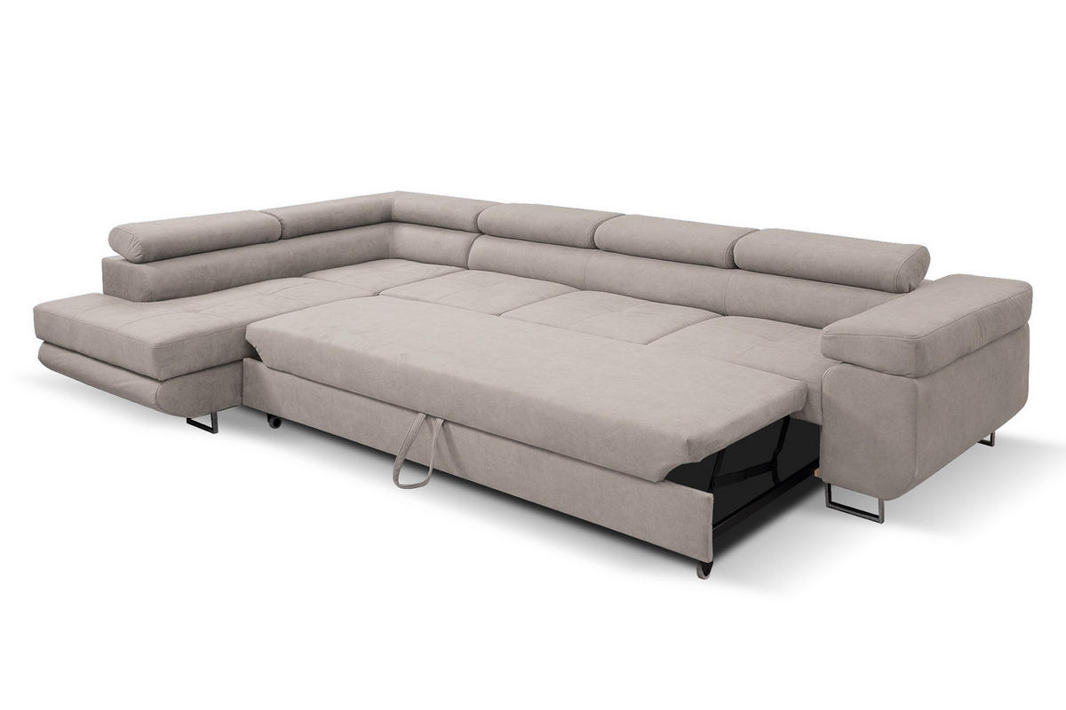 ECKSOFA Marlene IV L-Form mit verstellbaren Kopfstützen Schlaffunktion Bettkasten 347 cm links beige - Beige, Kunststoff (347/202cm) - Margaret Hadas24