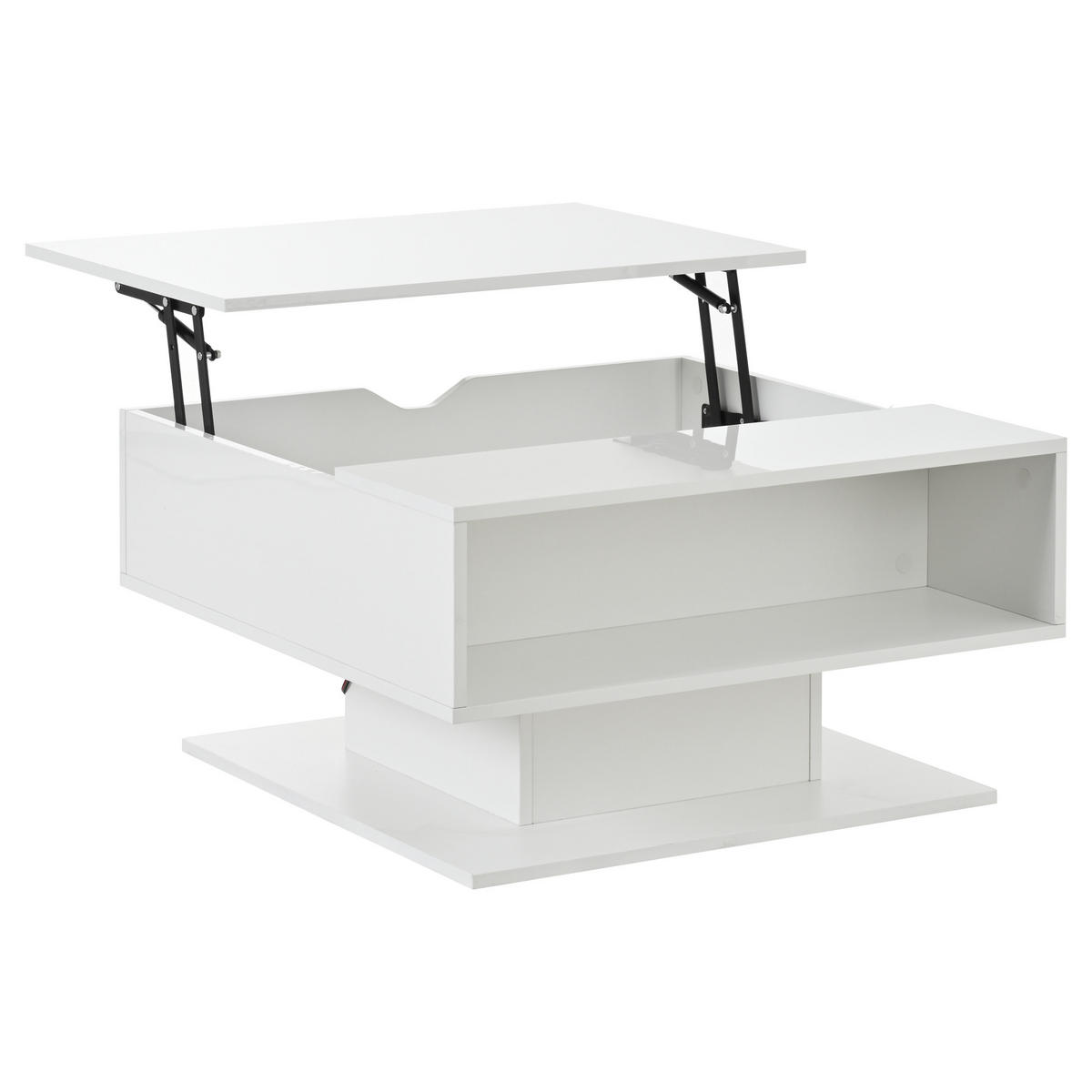 COUCHTISCH Weiß 80/75/40 cm mit Hubfunktion und LED - Weiß, Holzwerkstoff (75/80/40cm) - PANGIVO