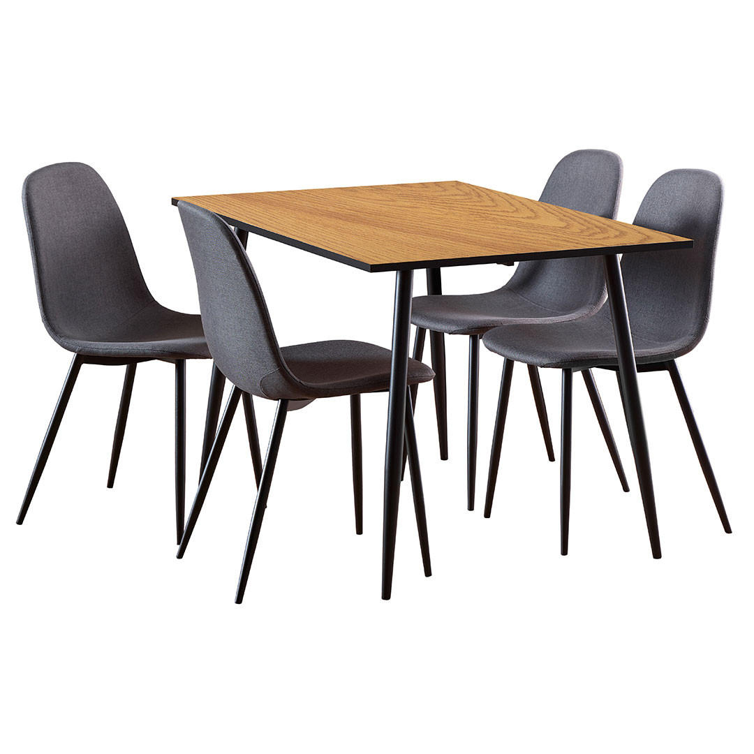 ESSGRUPPE, Wilma, Tisch Natur, Stühle Dunkelgrau, Stoff, 120 x 80 x 75 cm, 5-teilig - Naturfarben, Textil/Metall (120/75/80cm) - ebuy24