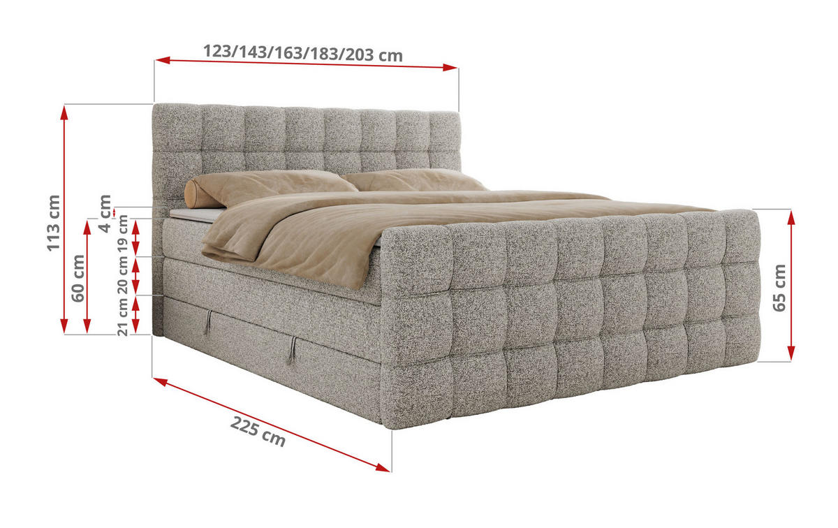 BOXSPRINGBETT ALTIVO KING DUO 120/200 - Hellgrau Strukture - H4 - Hellgrau, Textil (120/200cm) - MKS
