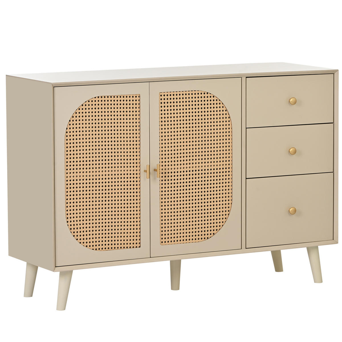 SIDEBOARD mit 2 Türen und 3 Schubladen, Offwhite mit Rattangewebe, 120/40/82,5 cm, Ecru - Ecru, Holzwerkstoff (120/82.5/40cm) - Redom