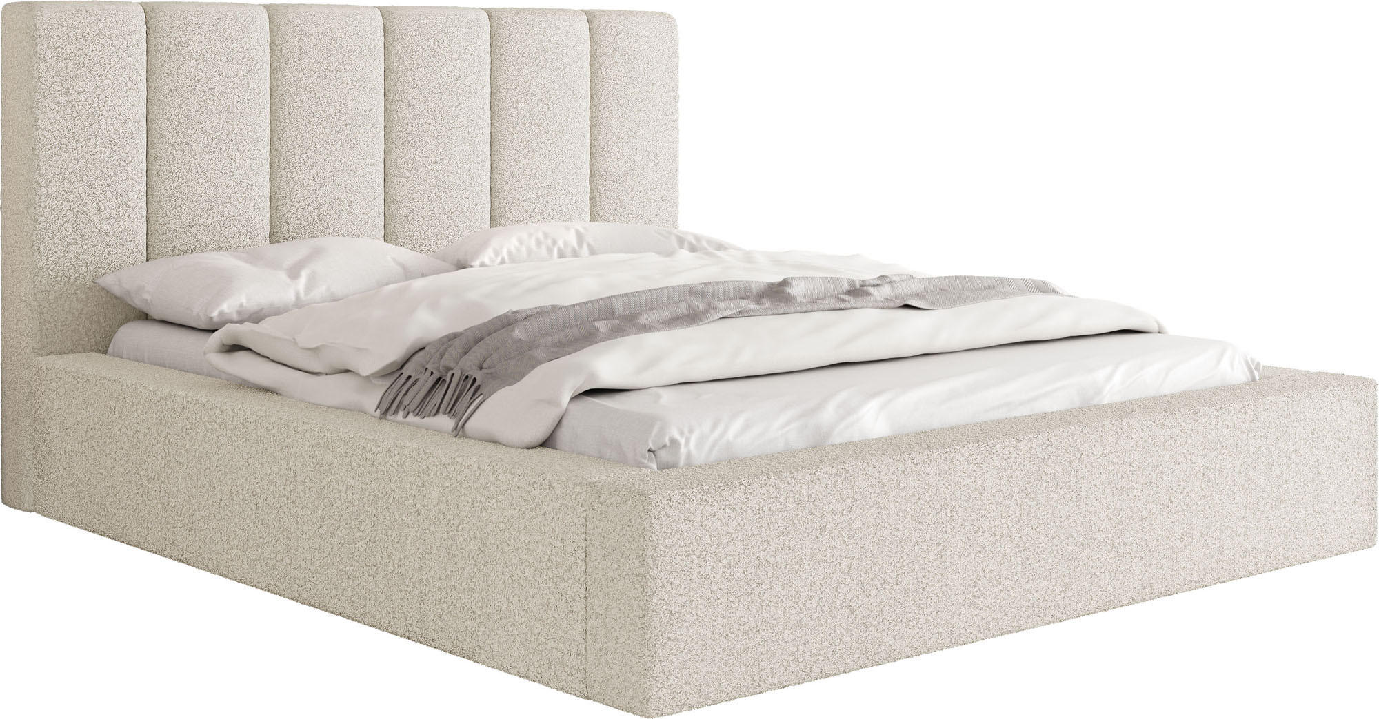 POLSTERBETT Amira mit Bettkasten, Creme Boucle 140x200 cm - Birkefarben/Schwarz, Holz/Holzwerkstoff (140/200cm) - WFL GROUP