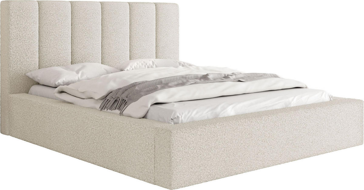 POLSTERBETT Amira mit Bettkasten, Creme Boucle 160x200 cm - Birkefarben/Schwarz, Holz/Holzwerkstoff (160/200cm) - WFL GROUP