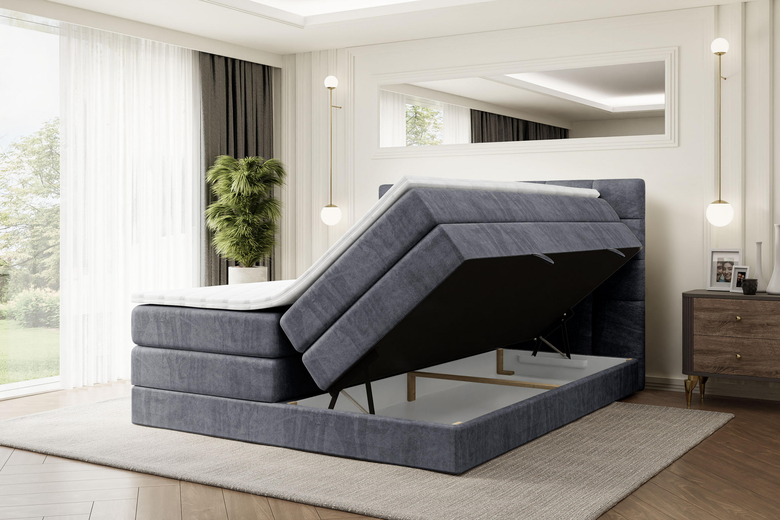 Thumbnail - Altdecor Boxspringbett, Dunkelgrau, Holzwerkstoff, Höhe ca. 38 cm, 160x200 cm, Schlafzimmer, Betten, Boxspringbetten