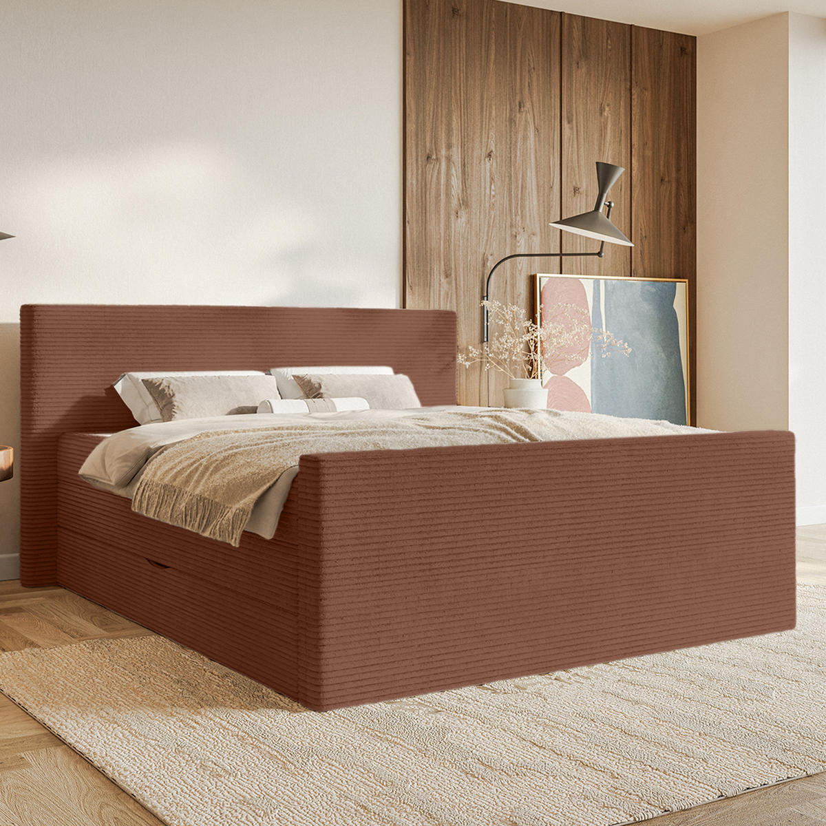 BOXSPRINGBETT Velipoja Cord 140x200 cm, Rotbraun - Dunkelrot, Textil (140/200cm) - Fedve