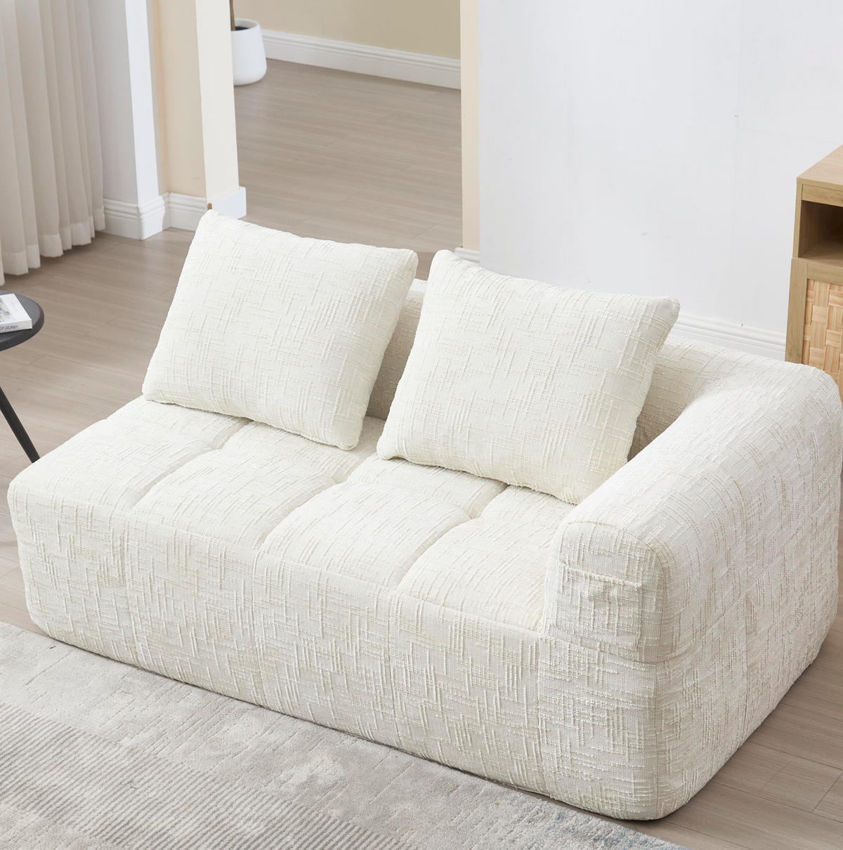 POHOVKA 158/90/60 cm béžová z chenille s kapsami a polštářem - béžová, textil (60/158/90cm) - OKWISH