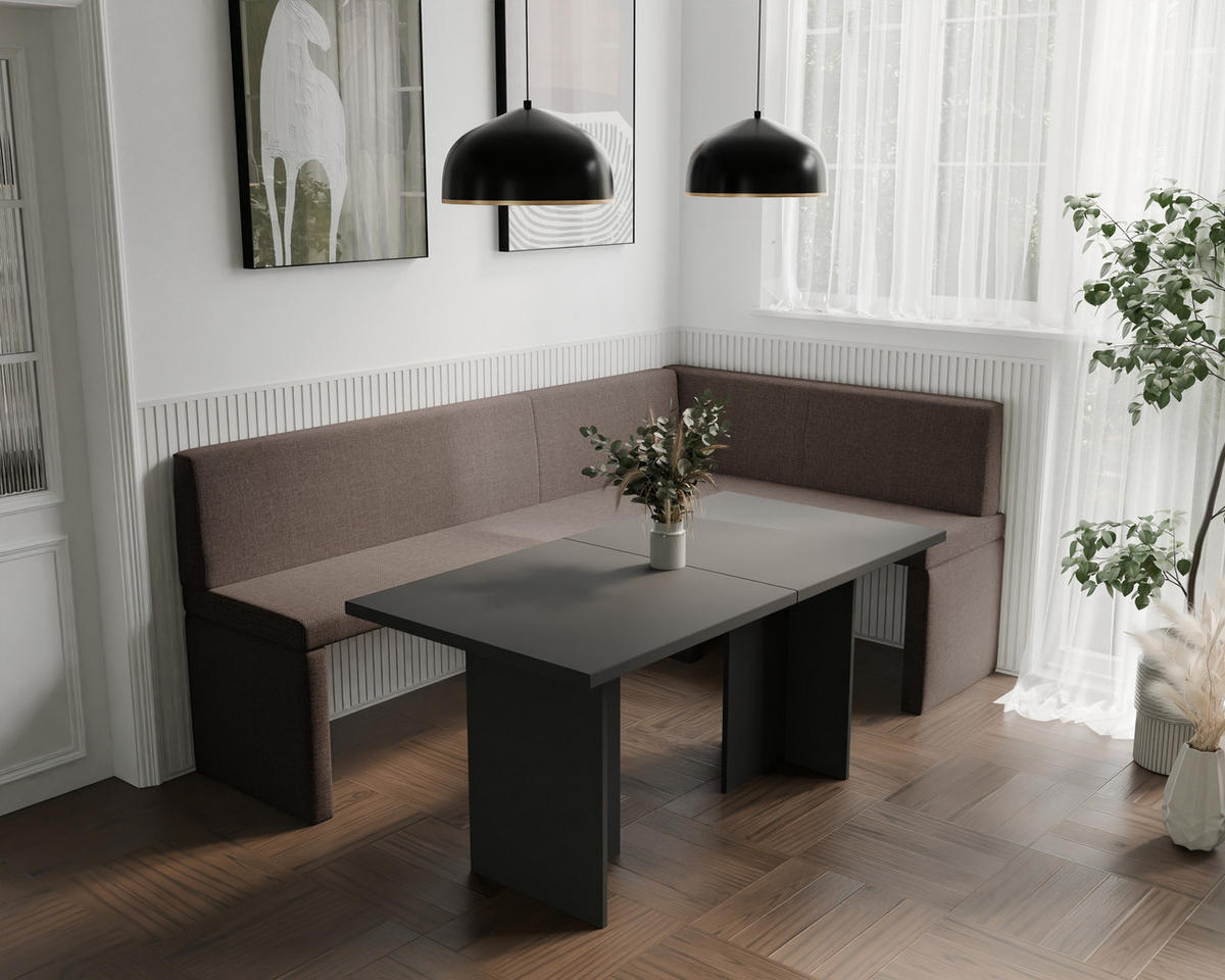 ECKBANK rechts OWEN Webstoff, 128/168 cm Braun - Braun, Holz/Textil (128/168cm) - Idohome