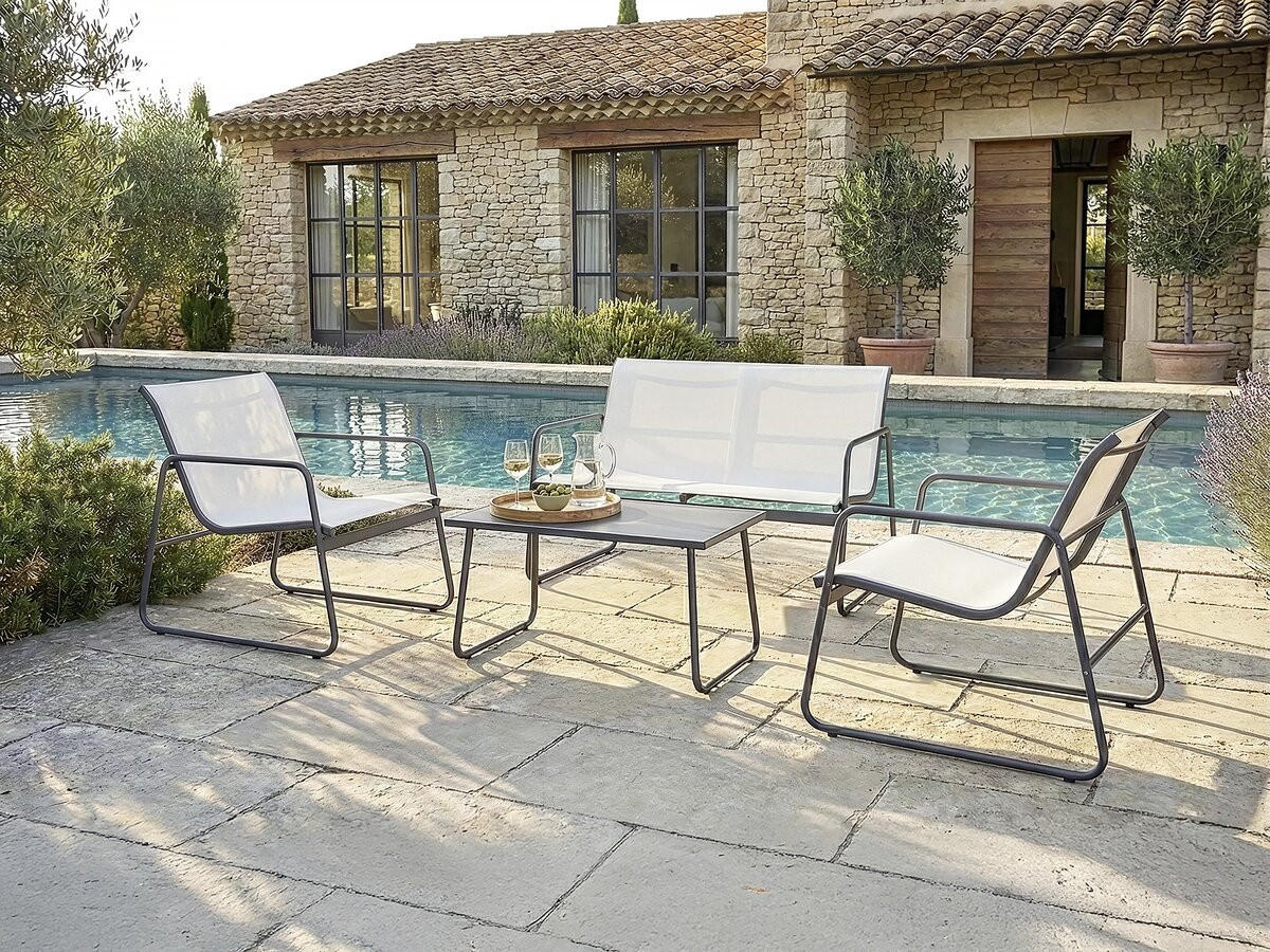 LOUNGEGARNITUR Fortaleza 4-Sitzer Beige - Beige, Glas/Metall - Habitat Garten