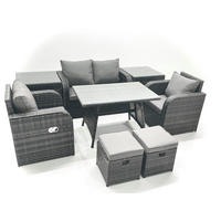 GARTENMÖBEL SET mit COUCHTISCH Polyrattan Dunkelgrau 6-Sitzer - Dunkelgrau/Grau, Glas/Kunststoff - Fimous