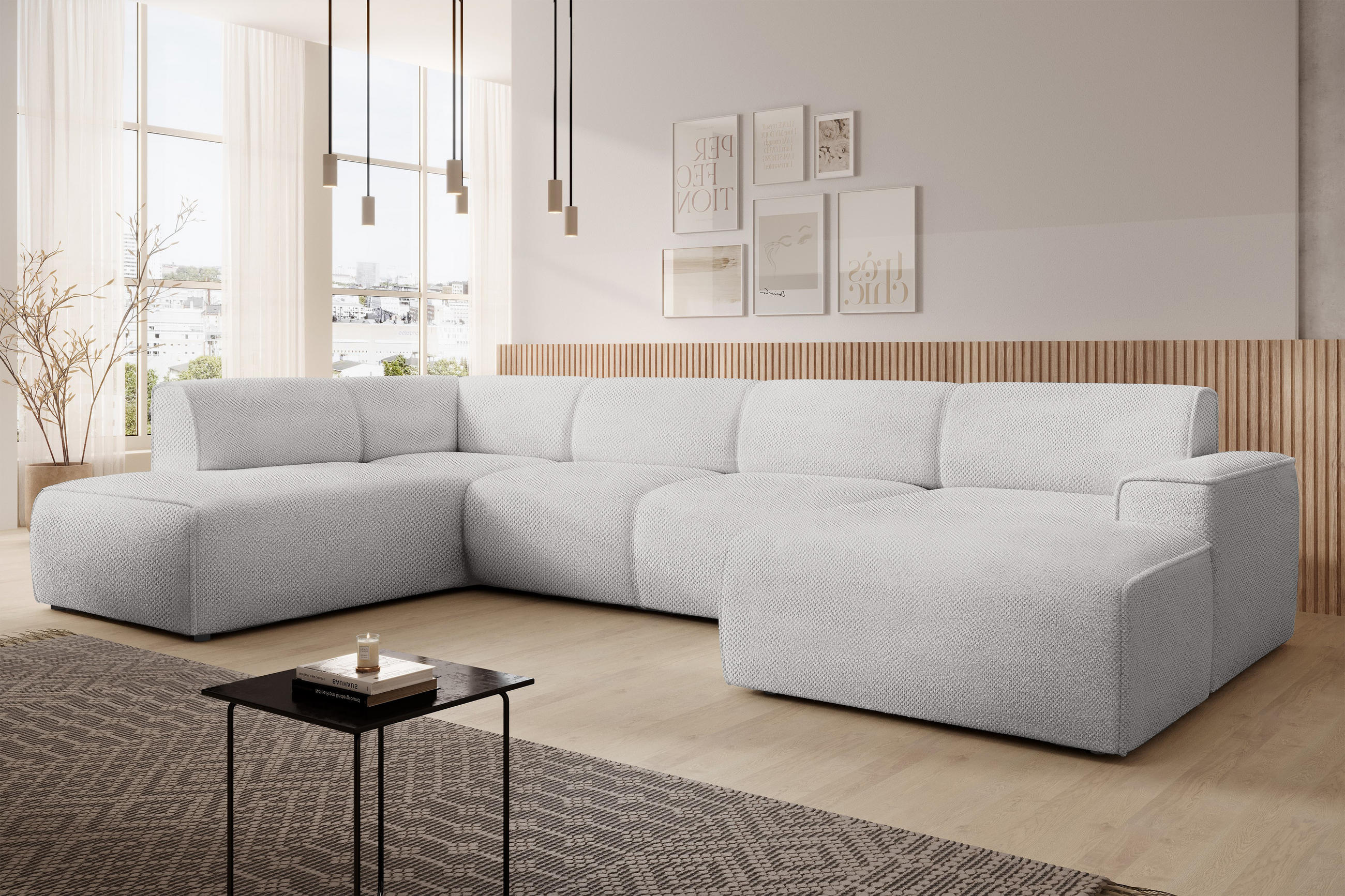 WOHNLANDSCHAFT Didim Beige 378/220/78 cm – großes Sofa stilvoll & bequem L - Beige/Schwarz, Kunststoff/Textil (220/78/378cm) - AX Living