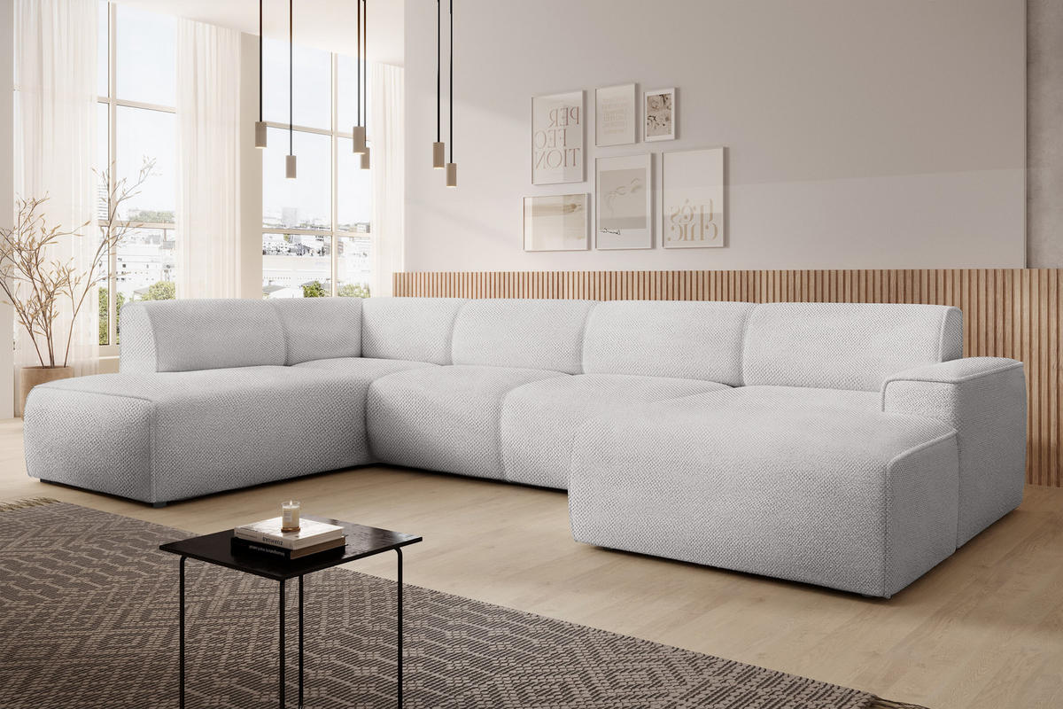 WOHNLANDSCHAFT Didim Beige 378/220/78 cm – großes Sofa stilvoll & bequem L - Beige/Schwarz, Kunststoff/Textil (220/78/378cm) - AX Living