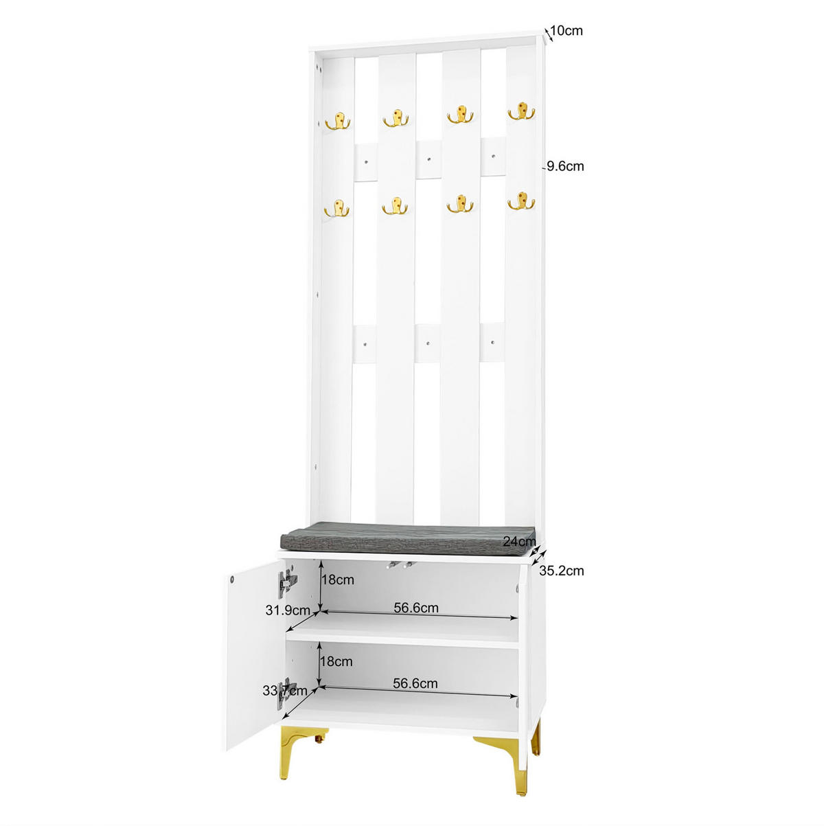 GARDEROBE 60,5/35,2/180,5 cm aus Spanplatte mit Wellenfront und Drucköffnung Weiß - Weiß, Holzwerkstoff (60.5/180.5/35.2cm) - Modenvie
