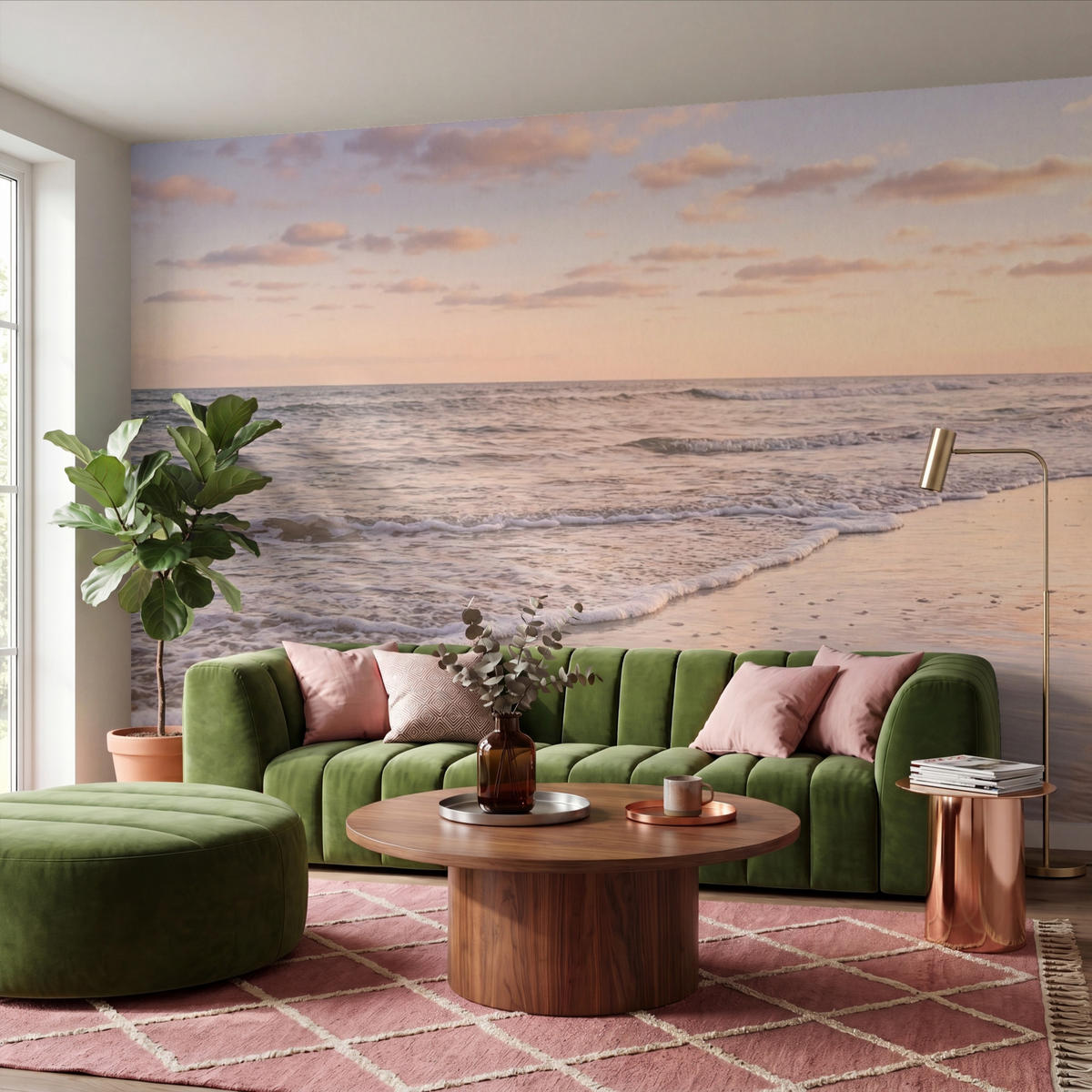 TAPETE - Strand - Brandung - Wolken - 400x280 cm - Hellrosa, Papier (400/280cm) - OnlyWow