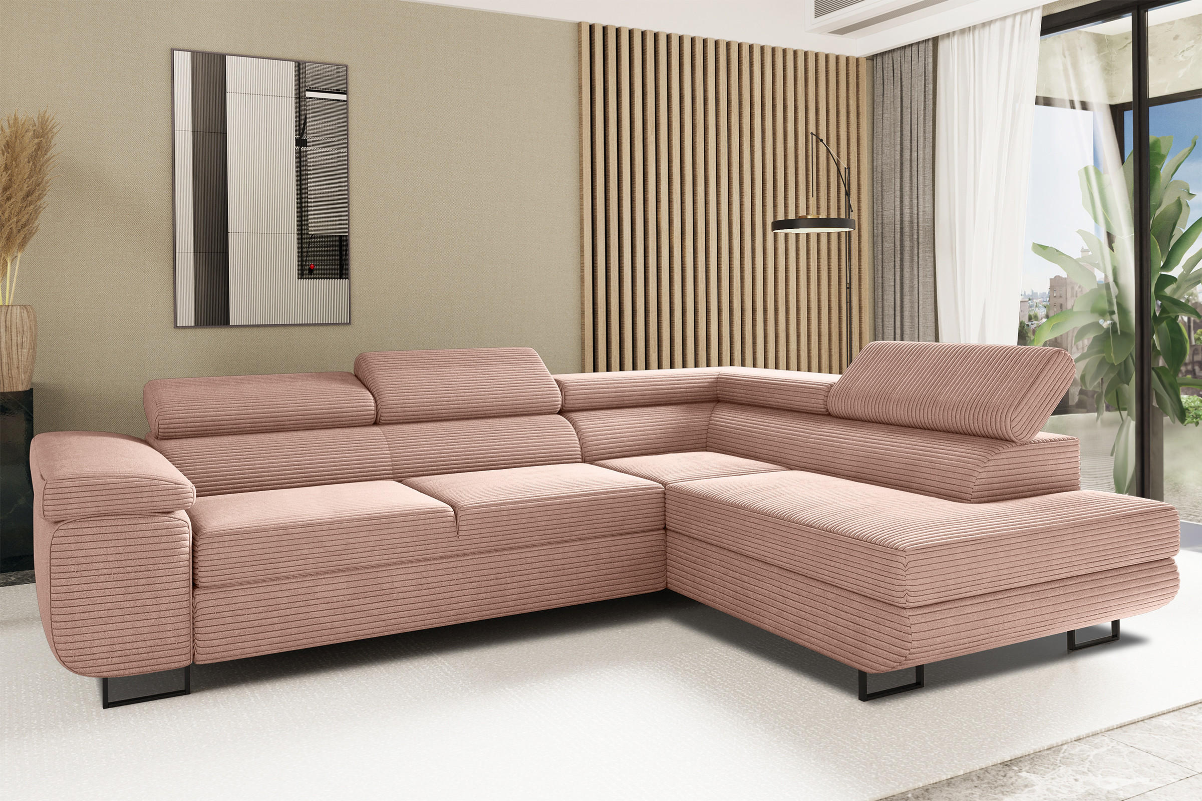 ECKSOFA ATOMIC Mit Schlaffunktion, Stoff Poso, Rosa, Rechts - Rosa, Holz (277/203cm) - Kaiser Möbel