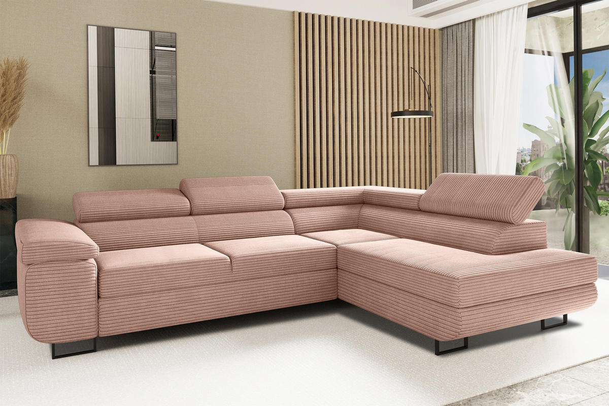 ECKSOFA ATOMIC Mit Schlaffunktion, Stoff Poso, Rosa, Rechts - Rosa, Holz (277/203cm) - Kaiser Möbel
