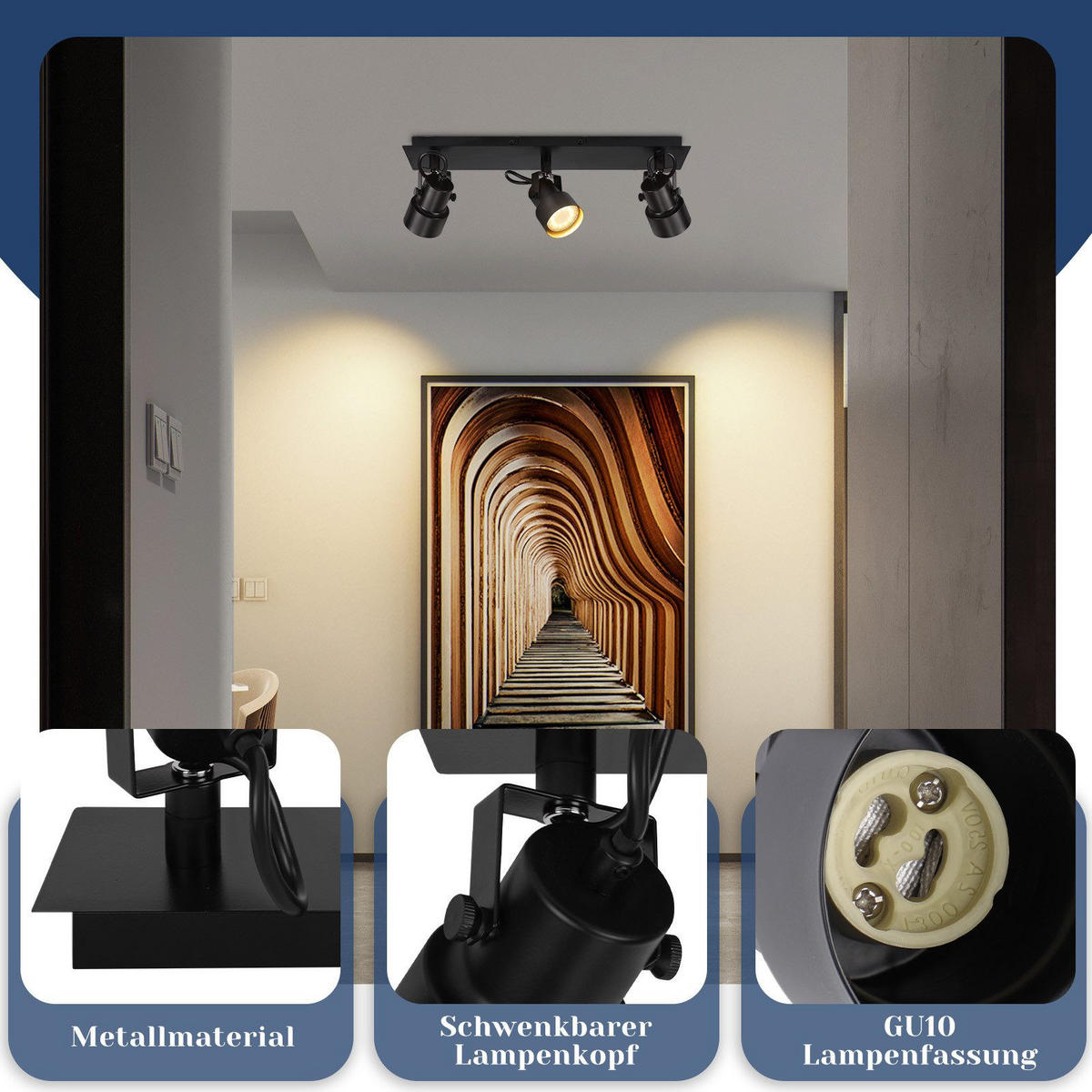 DECKENLEUCHTE Brilon 42/7/10.5cm - Schwarz, Metall (42/7/10.5cm) - Nettlife