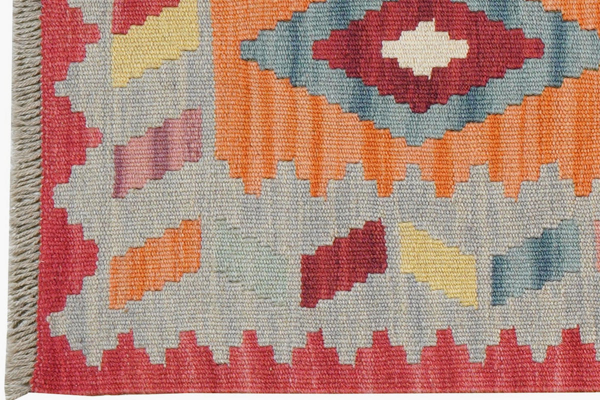 KELIM-LÄUFER handgewebt Gashgai Orange 200/56 cm Schurwolle - Orange, Textil (56/200cm) - Looma
