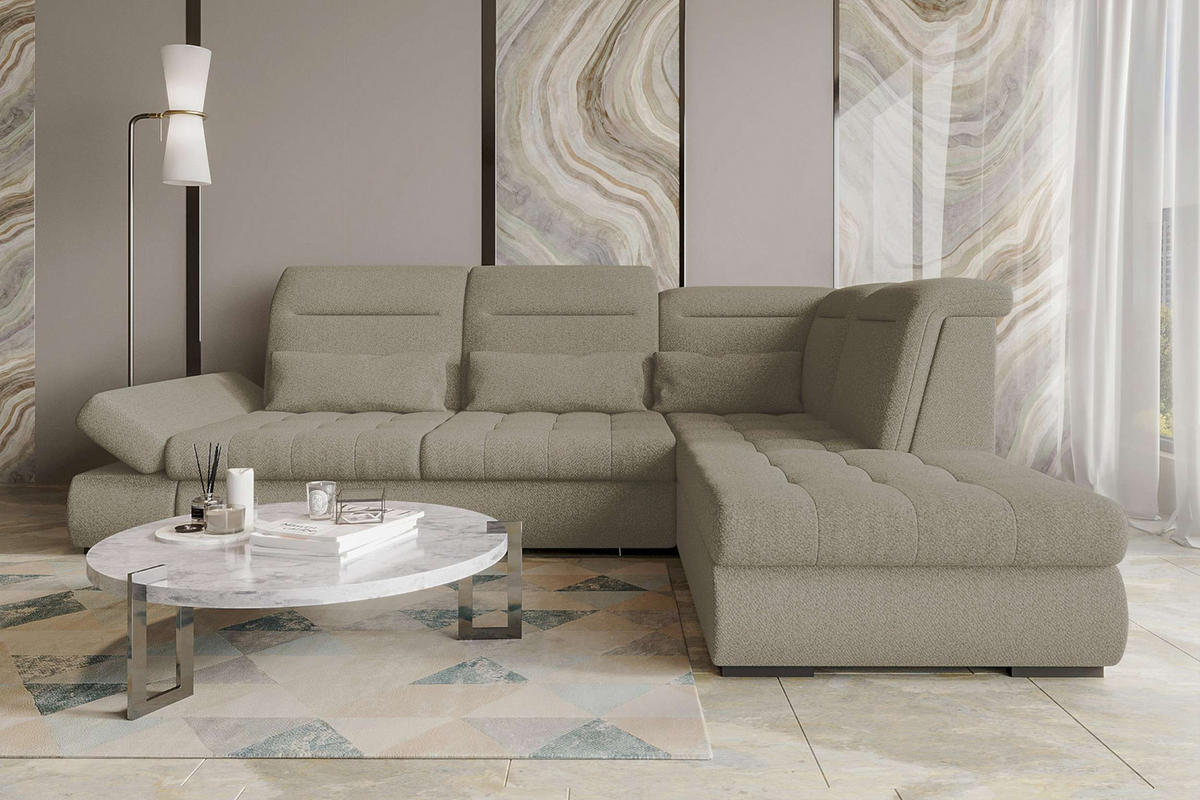ECKSOFA Toscana Strukturstoff inkl. Schlaffunktion - Hellbraun, Textil (279/227cm) - 99rooms