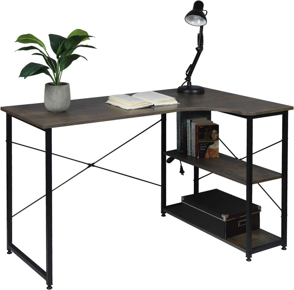 SCHREIBTISCH mit 2 Ablagen,120x74x71,5 cm, Schwarz-Rostfarbe - Rostfarben/Schwarz, Holzwerkstoff/Metall (74/120/71.5cm) - Woltu