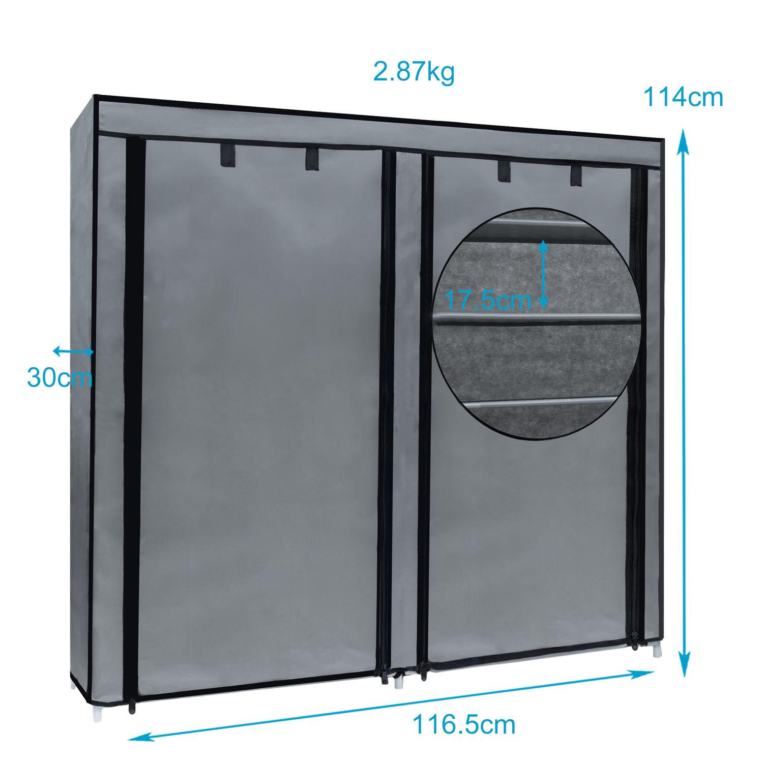 FALTSCHRANK 120x30x110 cm - Grau, Textil (30/115/116cm) - Intirilife