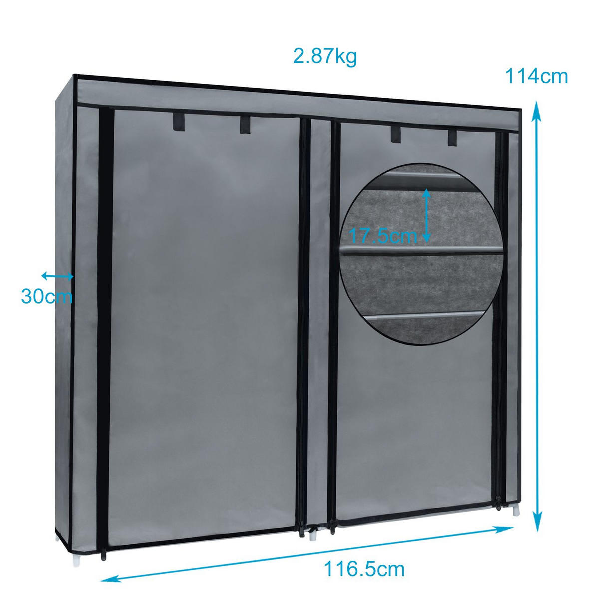 FALTSCHRANK 120x30x110 cm - Grau, Textil (30/115/116cm) - Intirilife