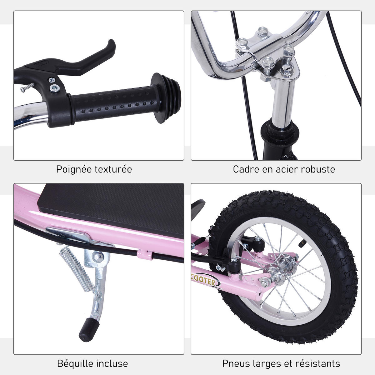 KINDERSCOOTER DE-16940 Große Reifen mit V-Bremsen Rosa - Pink, Metall (135/58/100cm) - ComfortXL