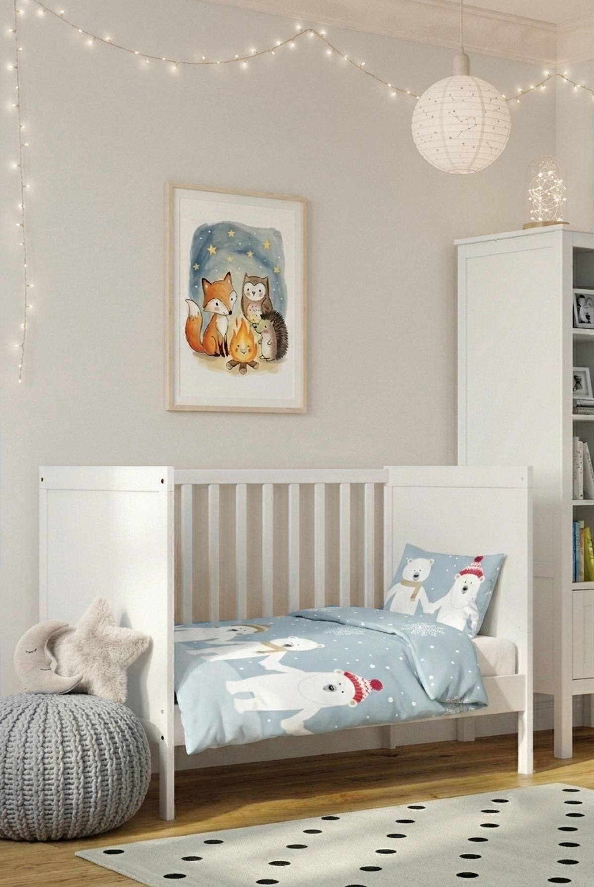 BETTWÄSCHE-GARNITUR Premium Biber Eisbären taubenblau, 100x135 cm + 40x60 cm - Blaugrau, Textil (100/135cm) - biberna