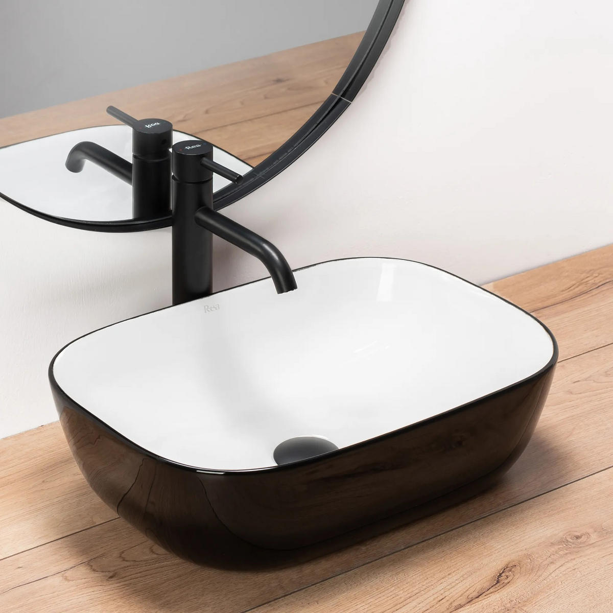AUFSATZWASCHBECKEN Rea Belinda White Black - Schwarz, Keramik (33/13.5/46.5cm) - REA