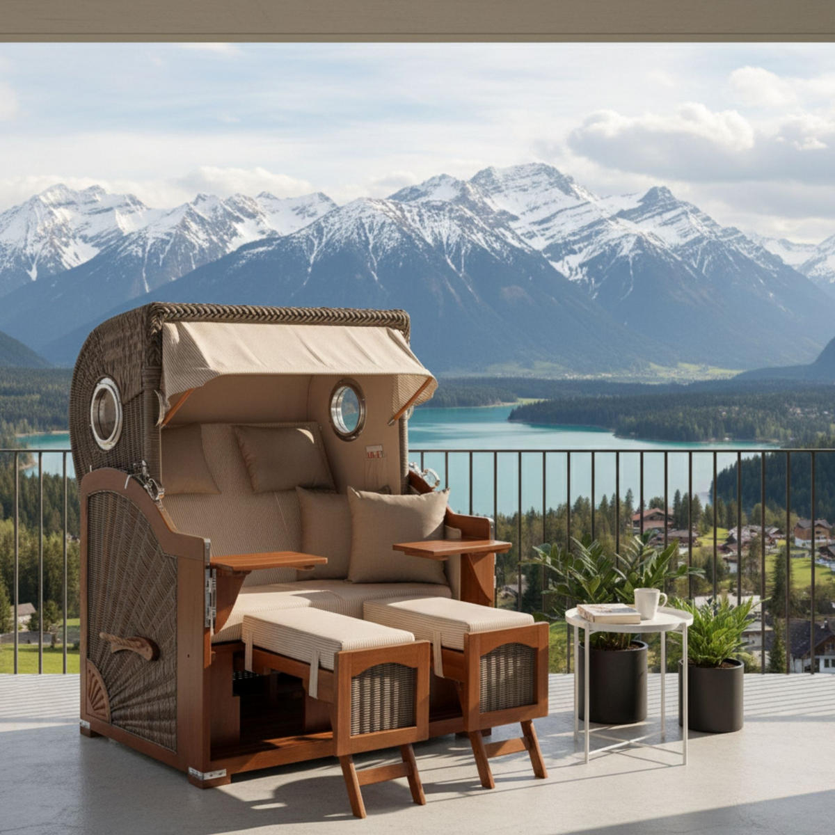 STRANDKORB 2-Sitzer Düne Mahagoni - Taupe/Braun, Holz/Metall (125/170/80cm) - Mr. Deko