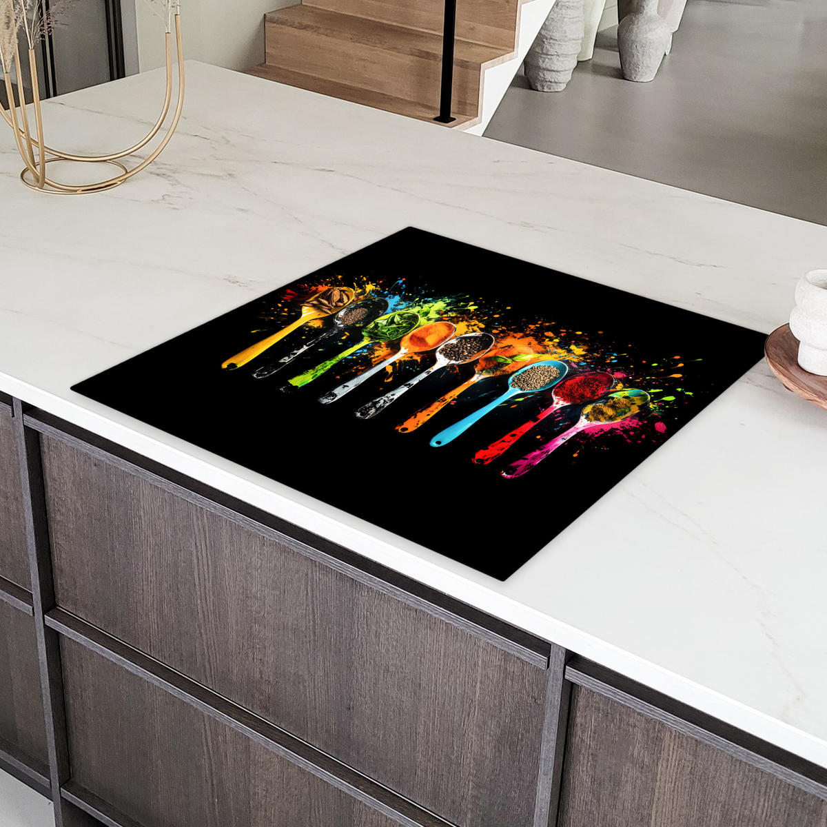 HERDABDECKPLATTE Löffel - Gewürze - Modern - Graffiti - Farbe - Farbenfroh 78x78 cm - Multicolor, Kunststoff (78/78/0.2cm) - MuchoWow