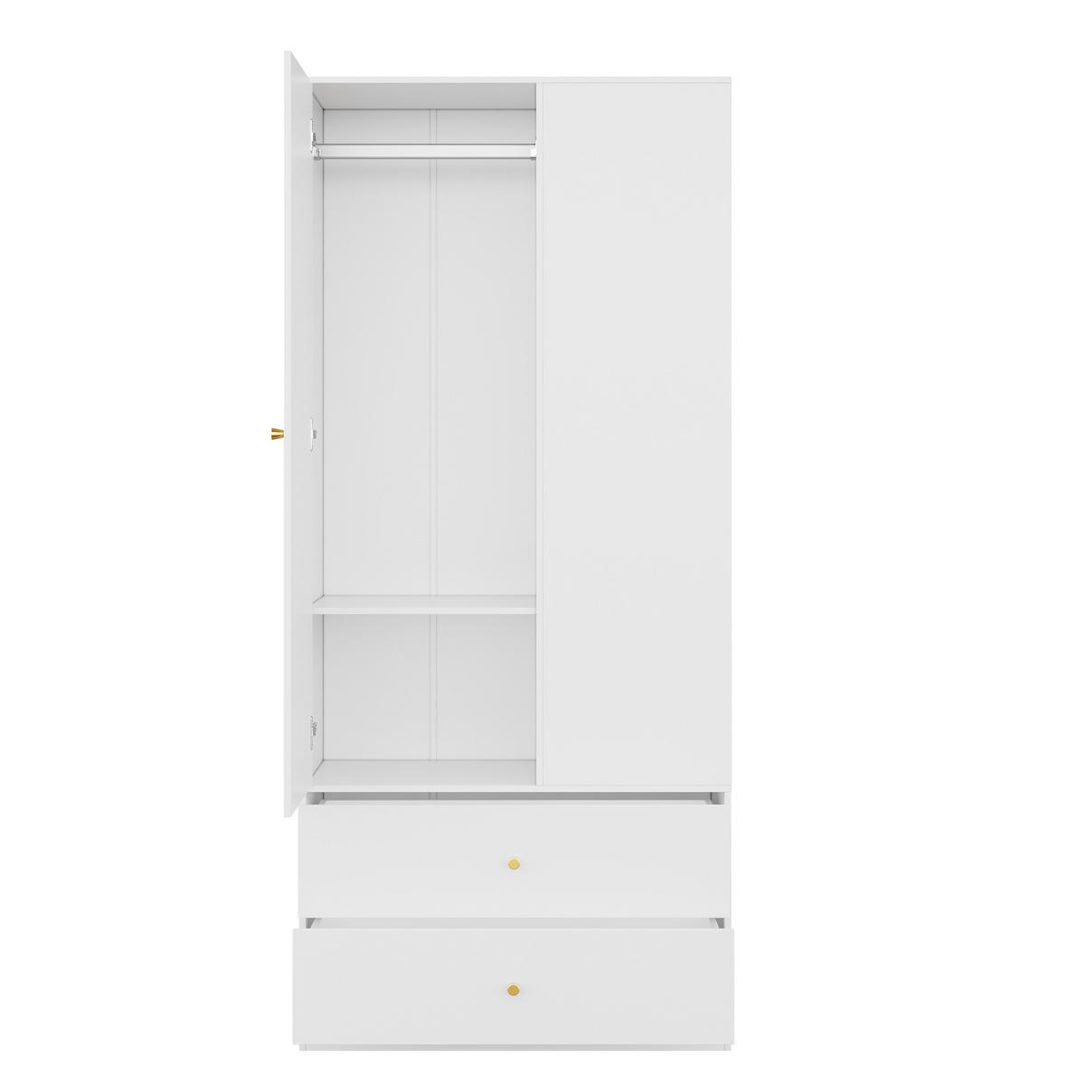 KLEIDERSCHRANK mit Spiegel 1 Tür Schubladen Weiß Modern - Weiß, Holzwerkstoff (80/180/40cm) - FLIEKS