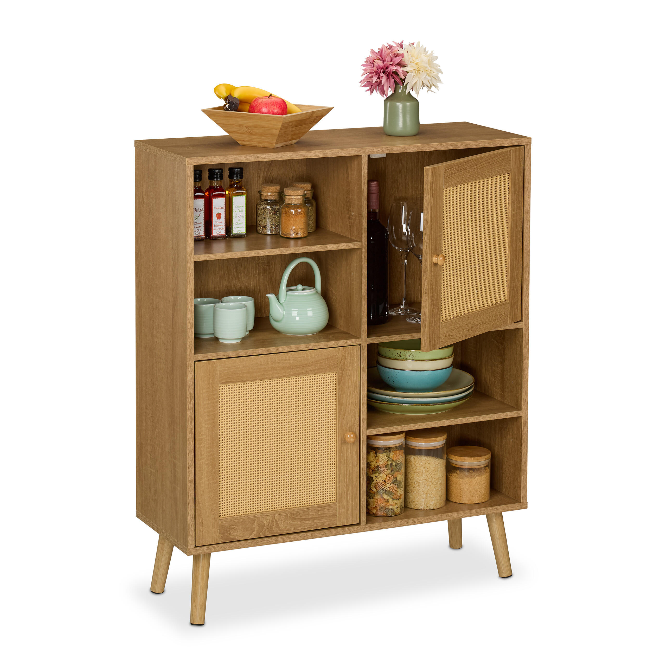 SIDEBOARD - Hellbraun, Holz/Holzwerkstoff (80/97/29cm) - Relaxdays