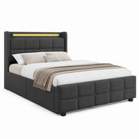 POLSTERBETT mit USB, LED und 2 Schubladen 90x200 cm Grau inkl. Matratze - Grau, Holz (90/200cm) - Meubliv