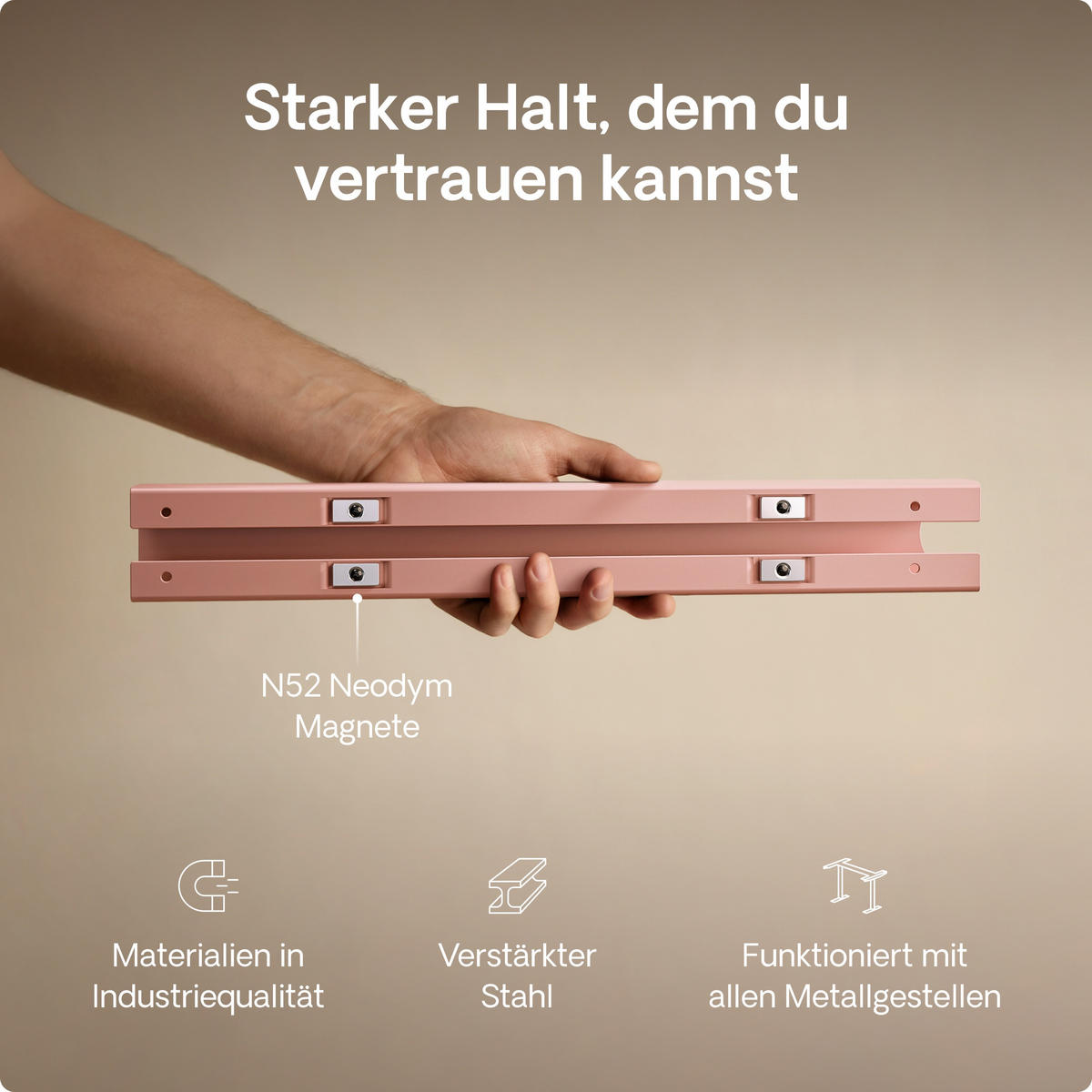 MAGNETISCHER Kabelkanal Schreibtisch Rosa, 37x5x2,5cm - Pink, Metall (37/5/2.5cm) - Desktronic