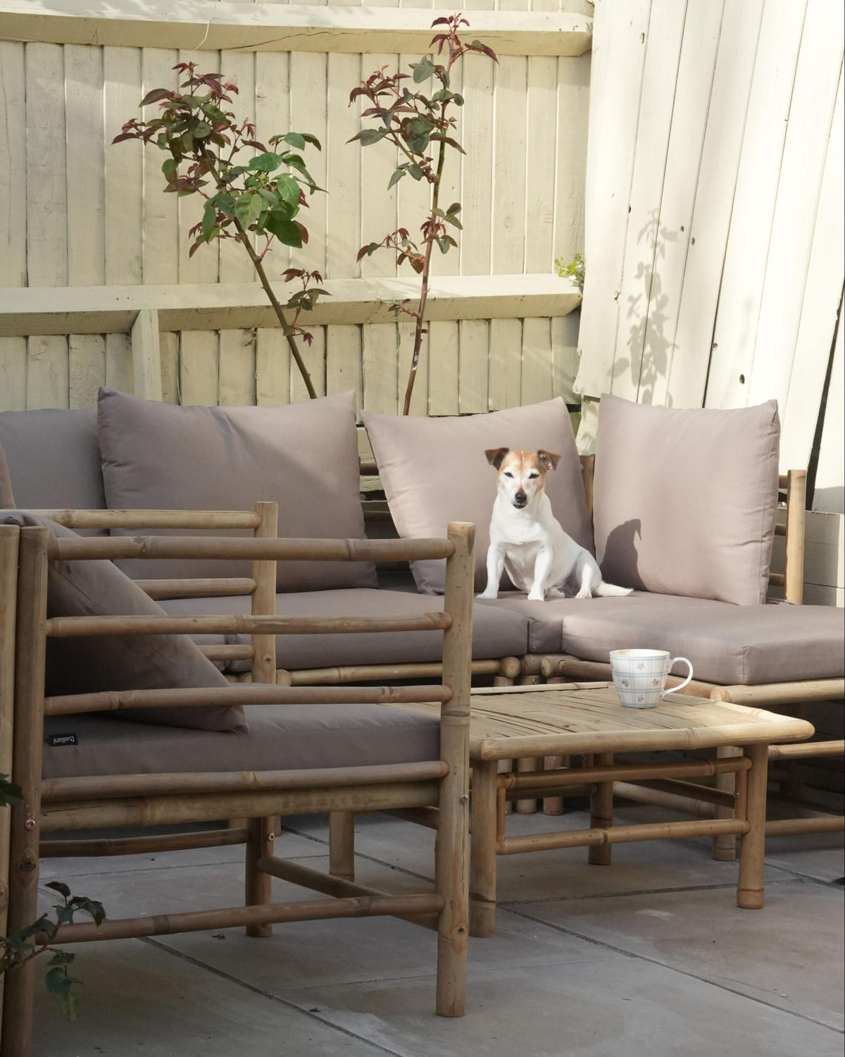 LOUNGE SET 5-Sitzer Bambusholz hellbraun 4-teilig Auflagen taupe Cerreto - Taupe, Holz - Beliani