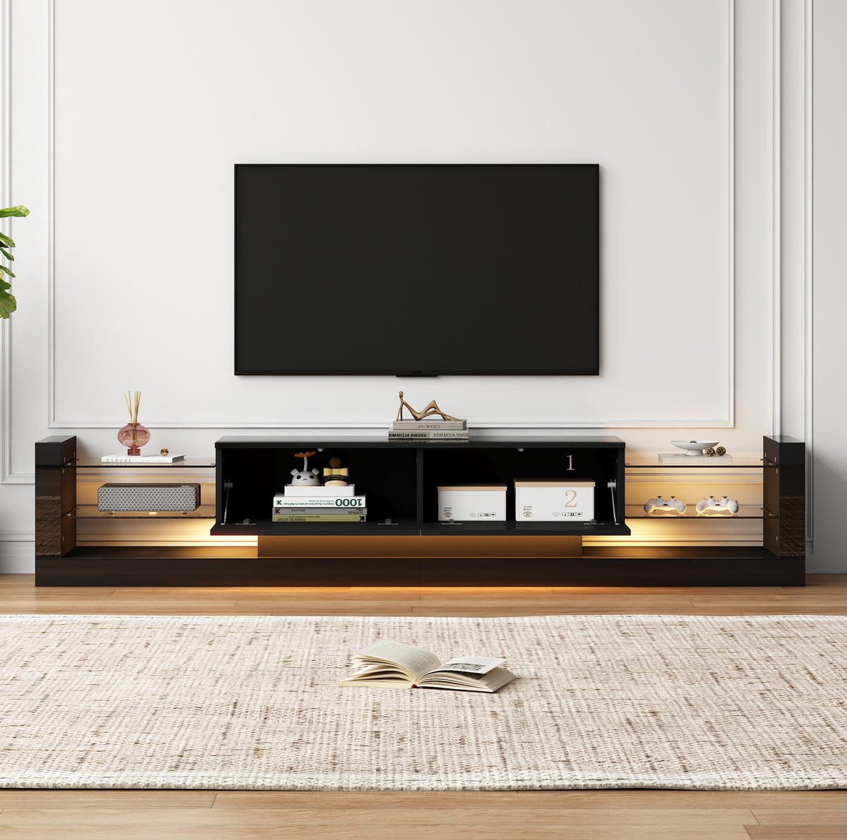 TV-ELEMENT mit LED 181 cm Hochglanz Schwarz - Schwarz, Holzwerkstoff (38/38/181cm) - Beauniv