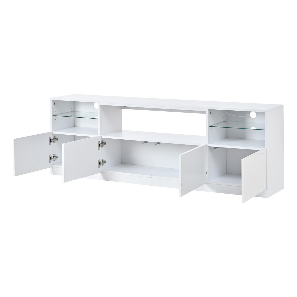 TV-SCHRANK 180/35/60 cm Weiß Hochglanz mit LED-Beleuchtung und 4 Türen - Weiß, Holzwerkstoff (180/60/35cm) - Oxeza