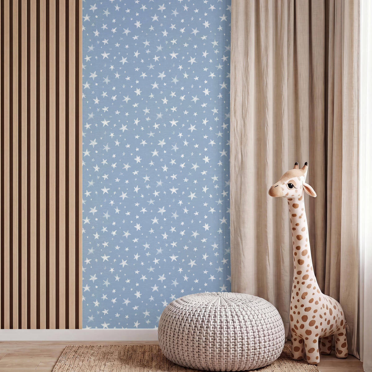 KINDERTAPETE - Sterne - Muster - Blau - 100x200 cm - Hellblau, Papier (100/200cm) - OnlyWow