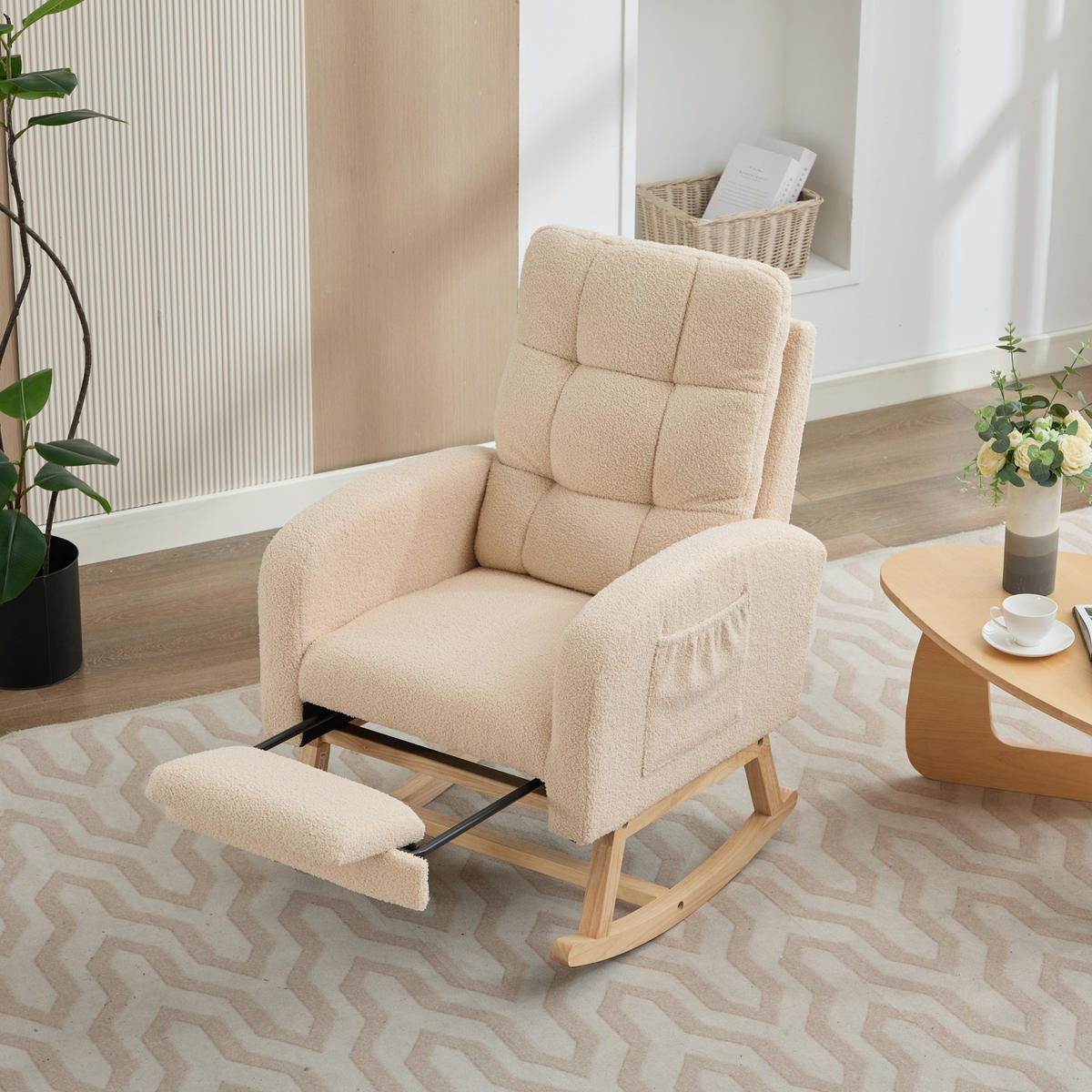 SCHAUKELSTUHL Beige Bouclé mit versteckten Beinstützen - Beige, Textil (50/99/132cm) - Oxeza