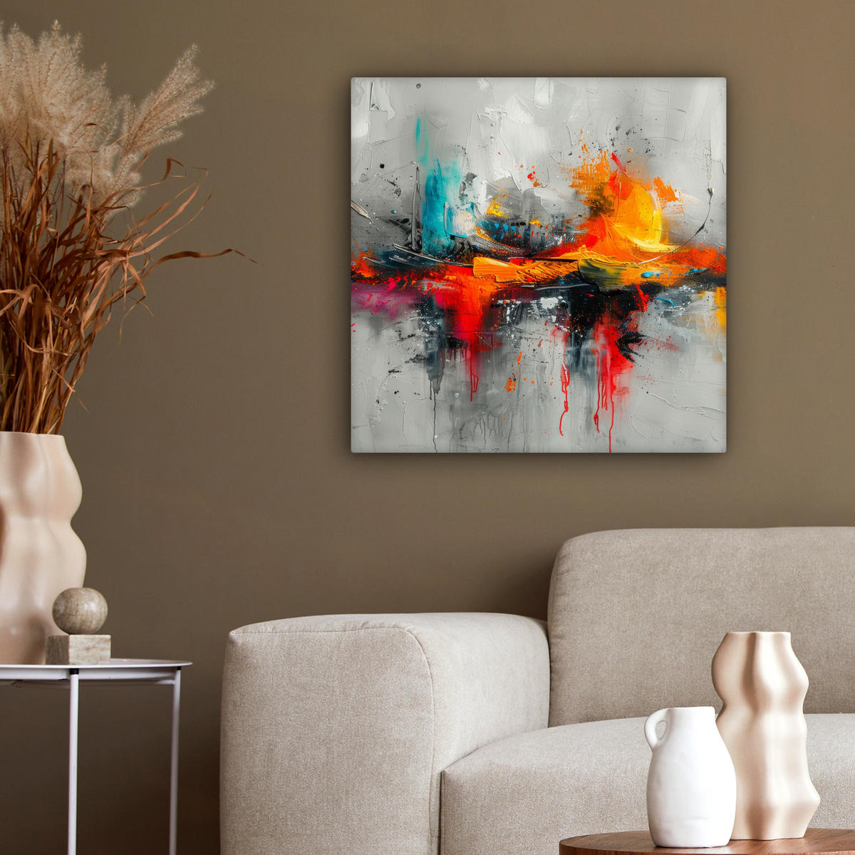 LEINWANDBILD Moderne Kunst - Orange - Grau - Abstrakt 50x50 cm - Hellgrau, Textil (50/50cm) - MuchoWow