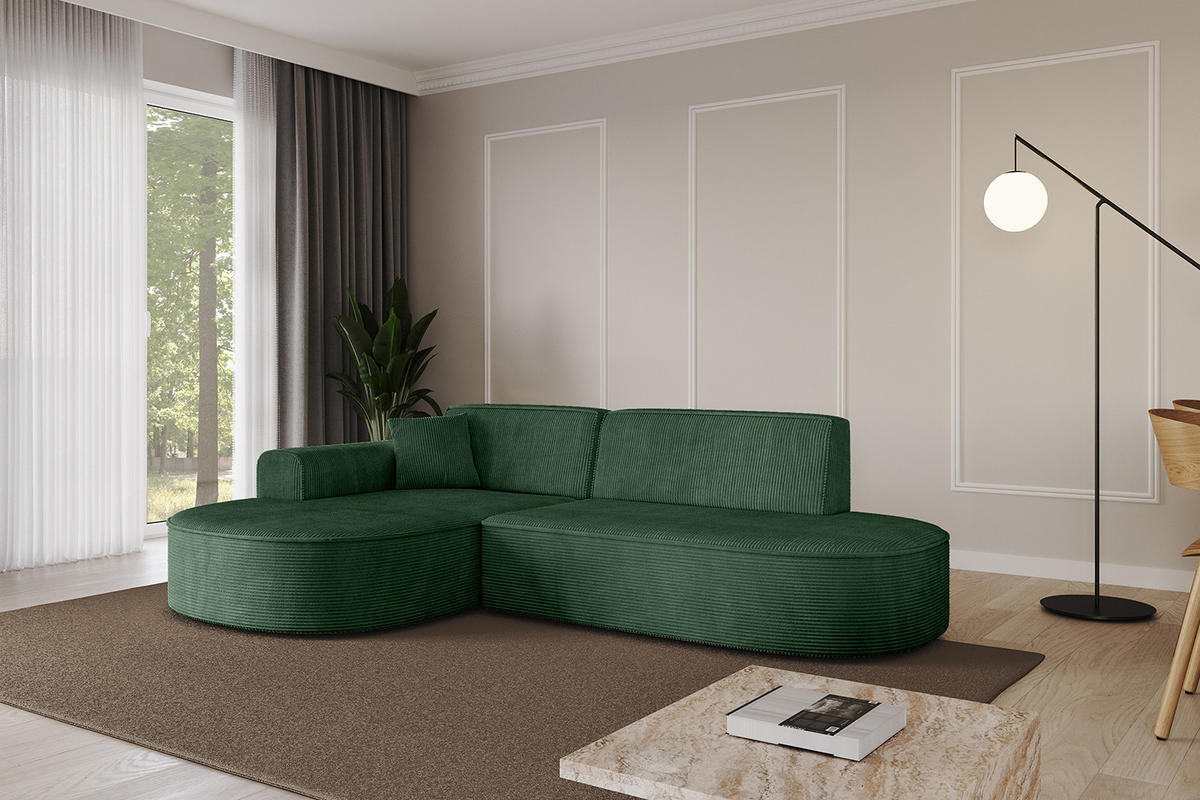 ECKSOFA Ottomane Links MARI-L1 - 232x163x73,5 cm Grün Cord - Schwarz/Grün, Holzwerkstoff/Kunststoff (163/234cm) - ALTDECOR