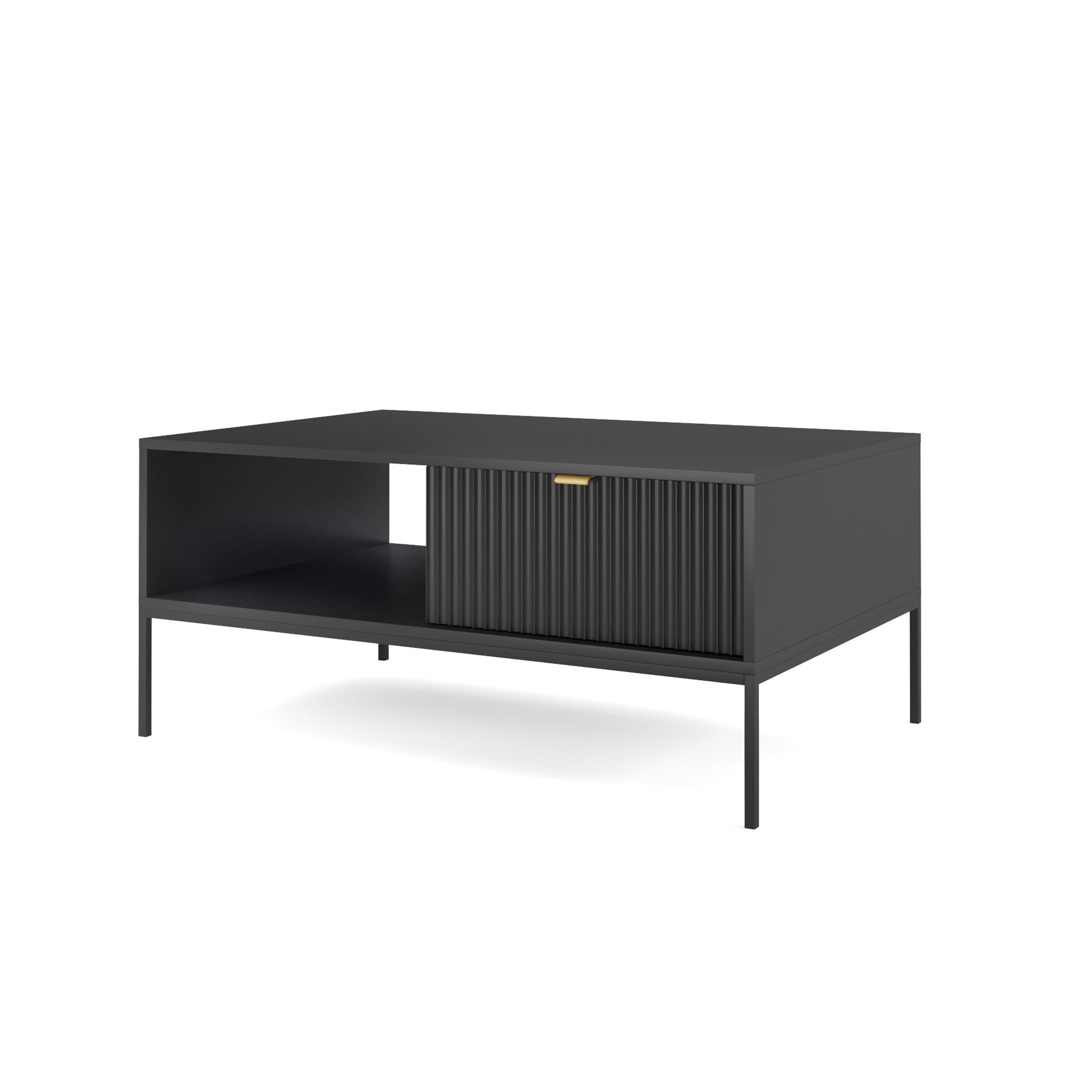 COUCHTISCH Nova Schwarz, Schwarze Beine, mit Schublade - Schwarz, Holzwerkstoff/Metall (68/104/46cm) - Bettso