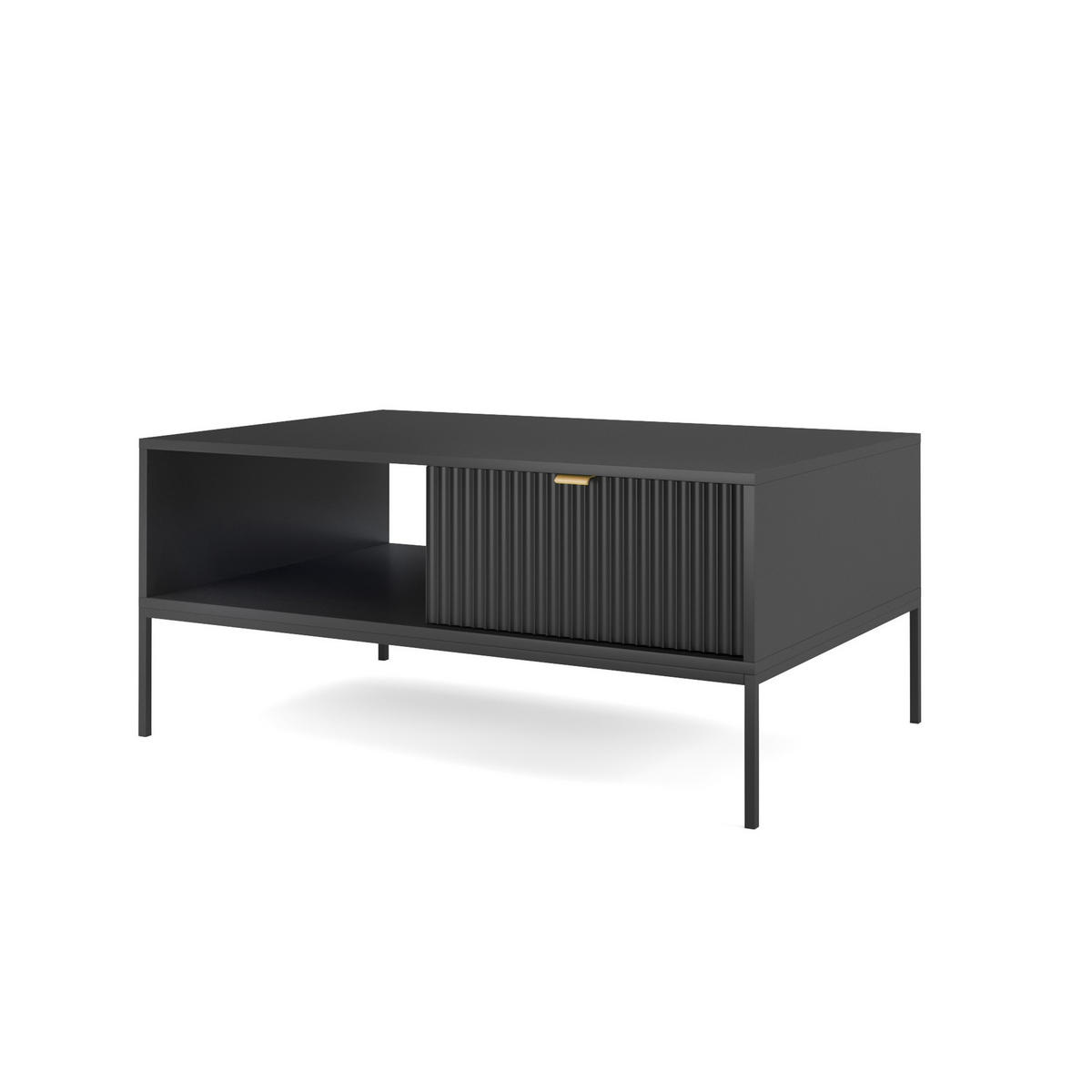 COUCHTISCH Nova Schwarz, Schwarze Beine, mit Schublade - Schwarz, Holzwerkstoff/Metall (68/104/46cm) - Bettso