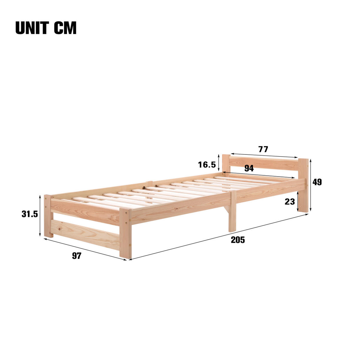 EINZELBETT aus massivem Kiefernholz 90x200 cm Natur mit Lattenrost - Naturfarben, Holz (90/200cm) - IVMEU