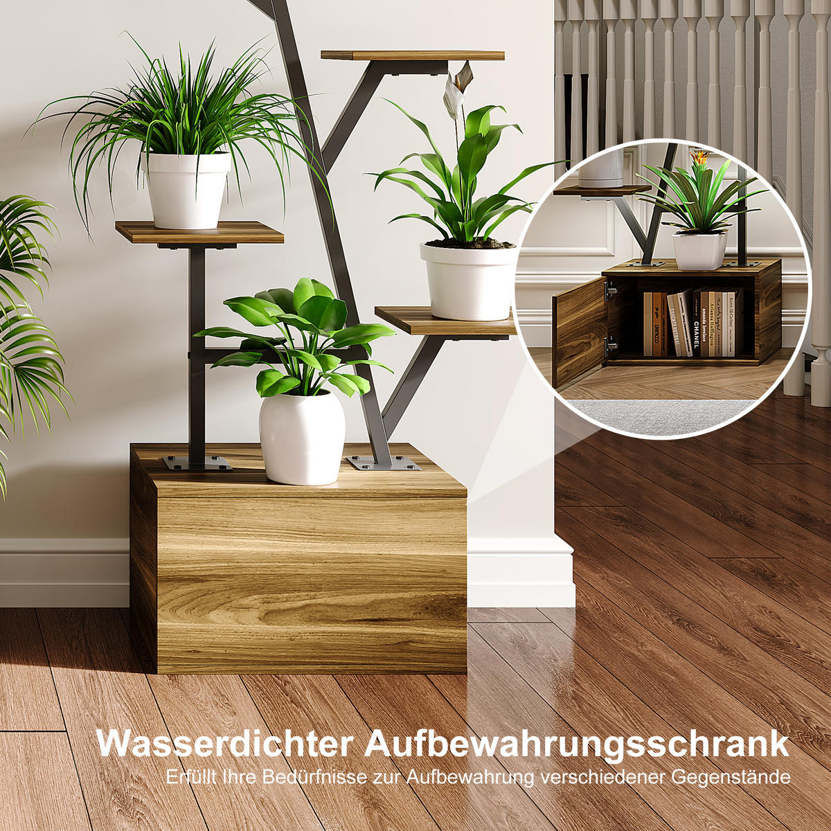 PFLANZENREGAL Tigerholz, LED-Wachstumslicht, Stauraum, 2er-Set pro Paket - Braun, Metall (40/140/30cm) - EuroLiving