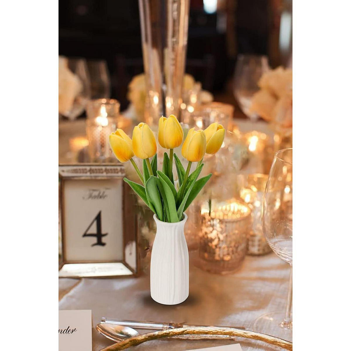 KUNSTBLUMEN Tulpenbund mit Vase 30 cm Gelb - Gelb, Keramik (10cm)